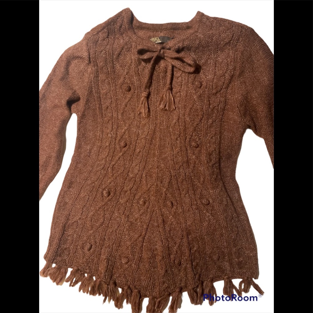 prAna fringed sweater brown/white cable #W2shel314